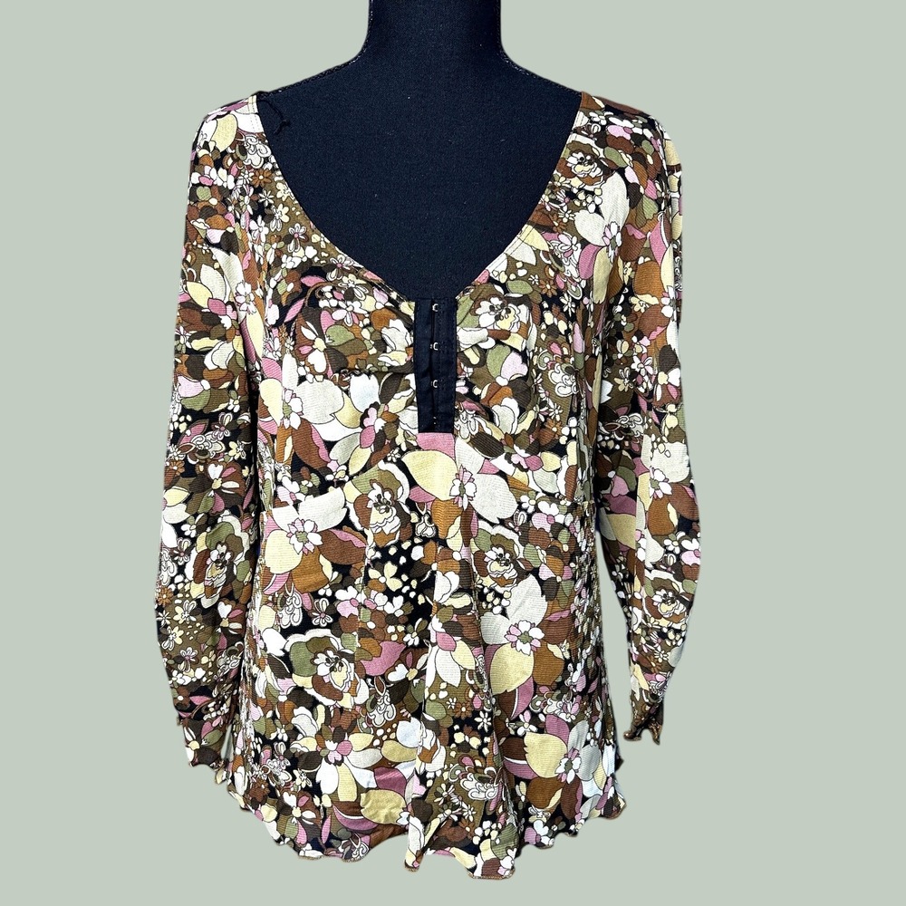 NWT Vtg Womens Y2K Dark Floral Babydoll Top Sz L Corset Mesh Fairy Grunge Indie